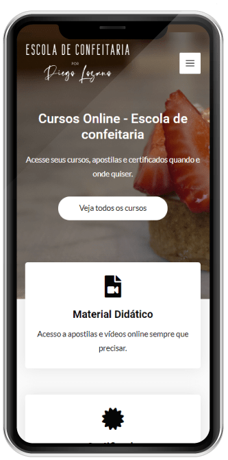 Smartphone Website EAD para Escola de Confeitaria - Smartphone