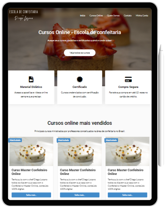Tablet Website EAD para Escola de Confeitaria - Tablet