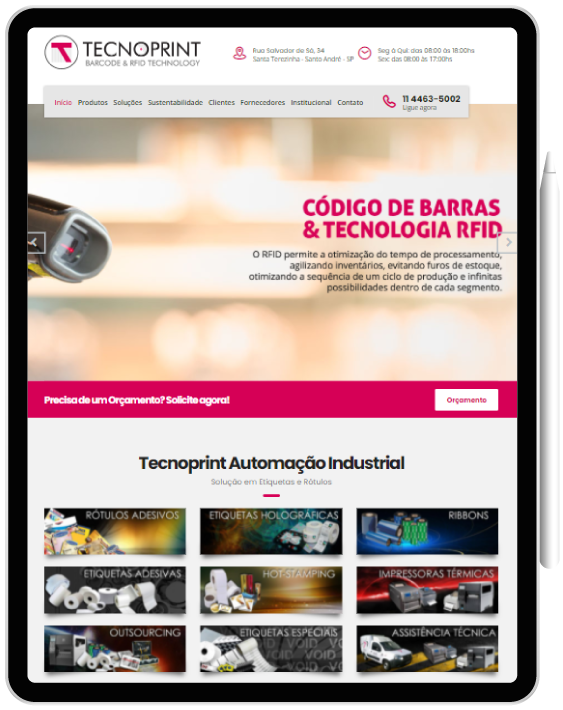 Tablet Website para empresa de Etiquetas e Rótulos Adesivos - Tablet