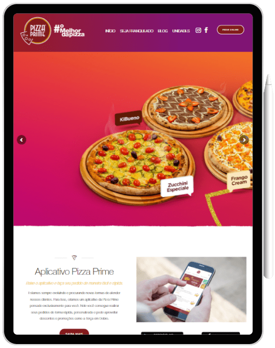 Tablet Website para rede de pizzaria - Tablet