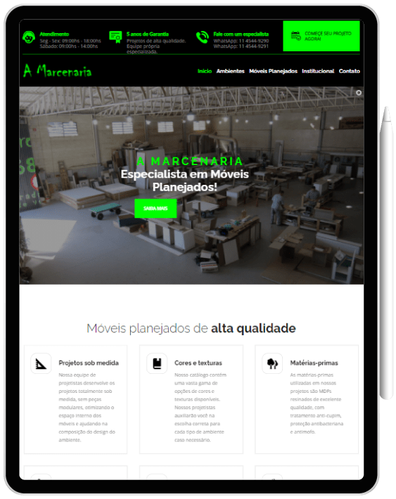 Tablet Website para fábrica de móveis - Tablet