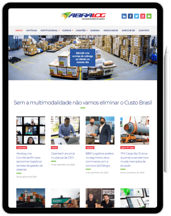 Tablet Website para associação logística - Tablet