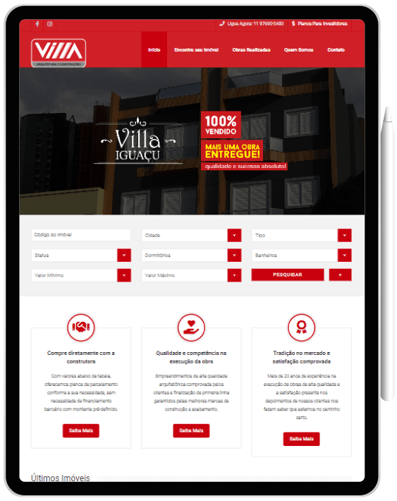 Tablet Website para construtora - Tablet