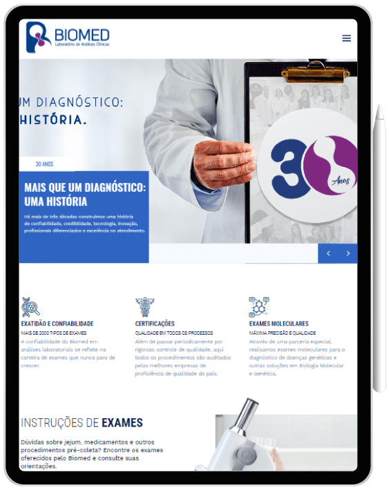 Tablet Website para laboratório clínico - Tablet