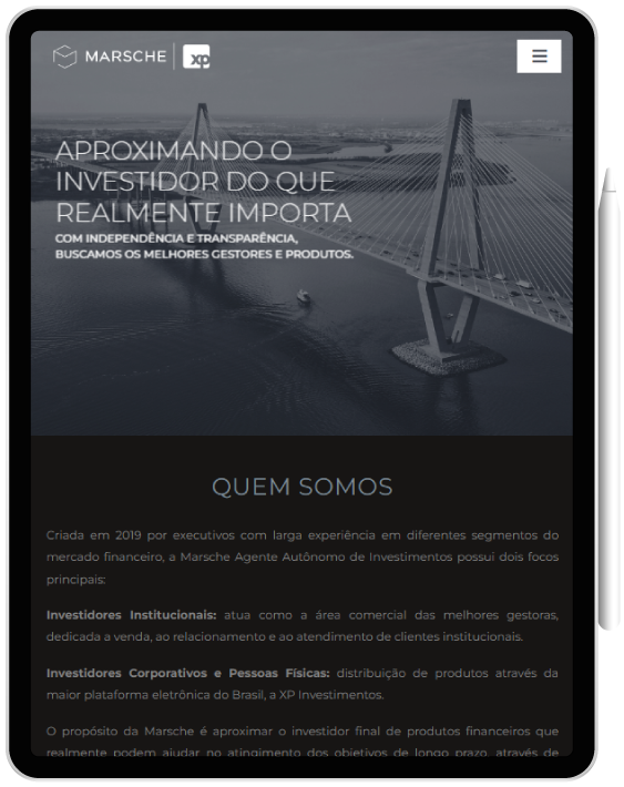 Tablet Website para empresa de investimentos - Tablet