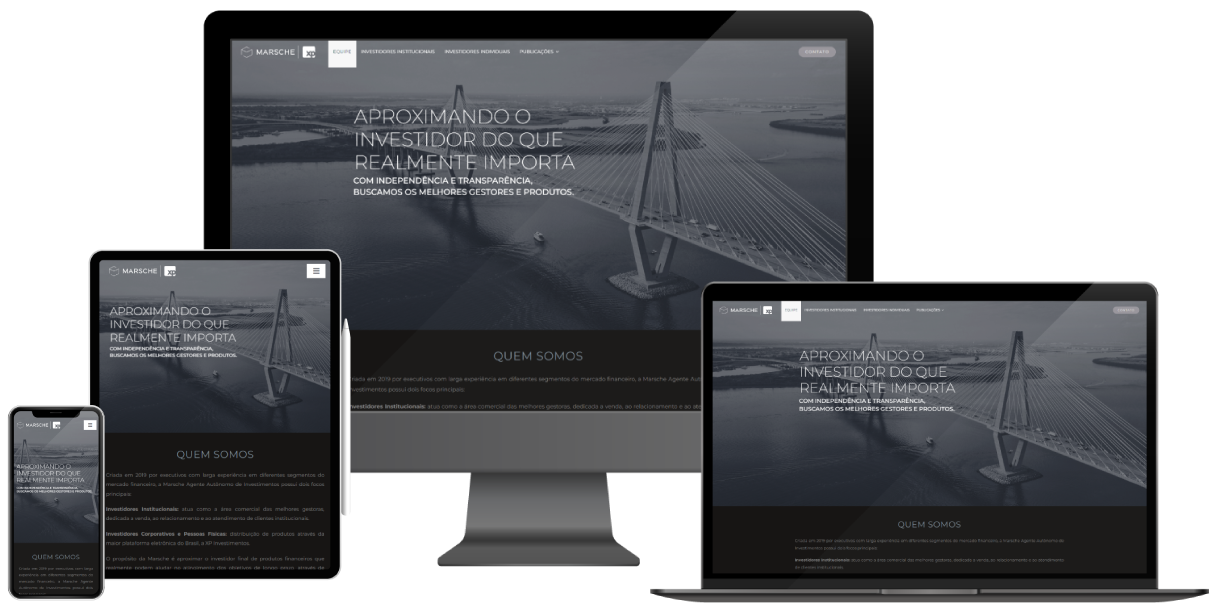 Telas Website para empresa de gestão de investimentos financeiros