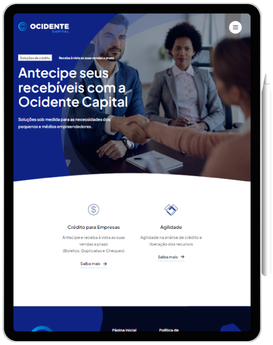 Tablet Website para empresa de crédito - Tablet