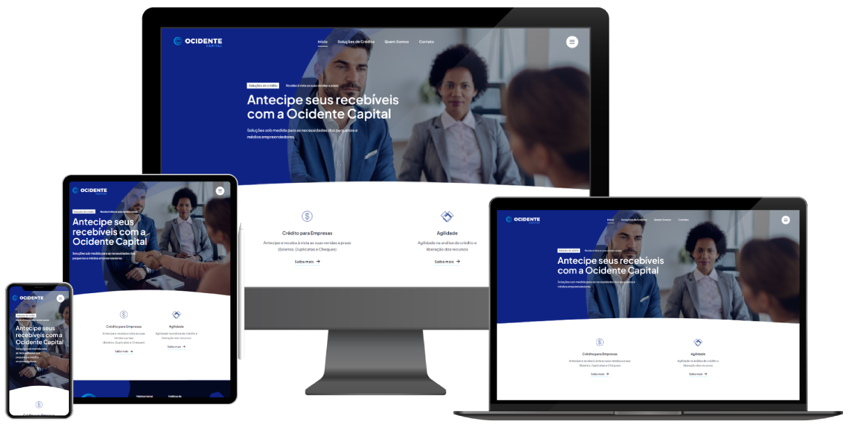 Telas Website para empresa de investimento estratégico